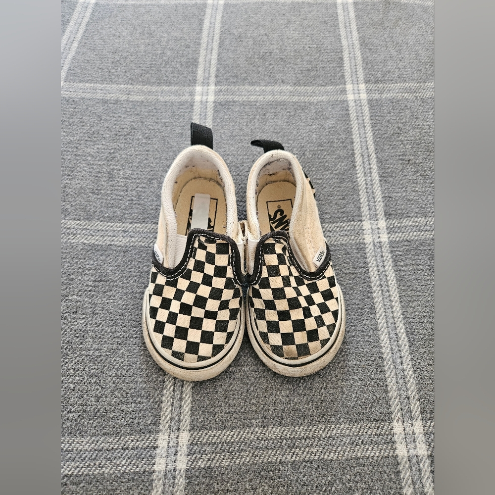 Vans Kids Checkered Slip-On Shoes - Black and White